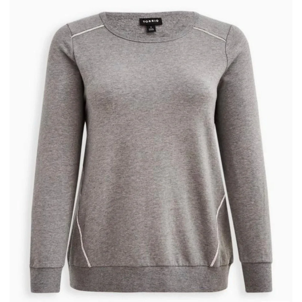 Torrid Jewel Trim Sweatshirt Ulta Soft Fleece Grey Rhinestones Sz 2X Loungewear